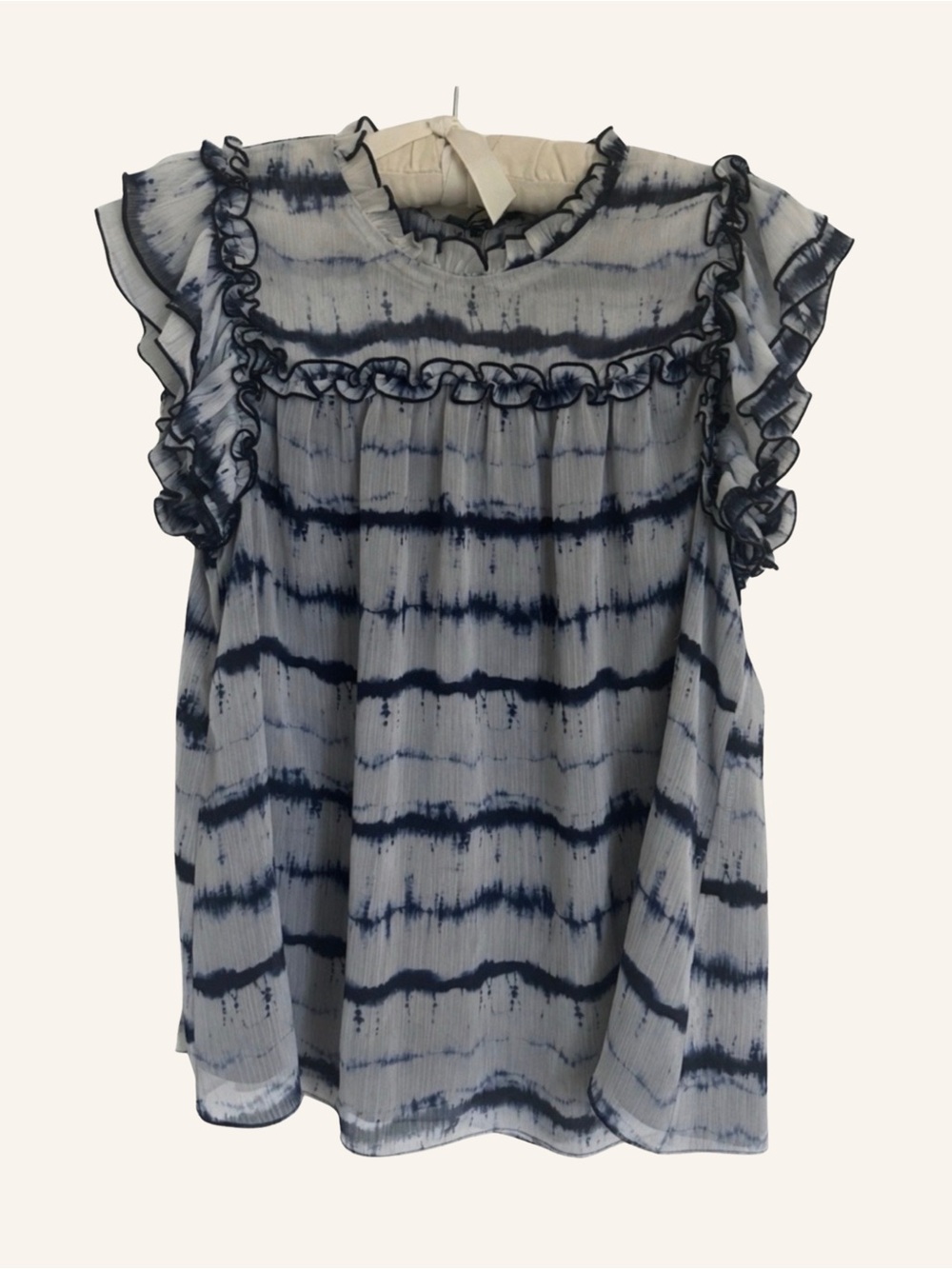 1-Slate Nordstrom Navy & White Woven Ruffle Tie-Dye Sleeveless Blouse Small